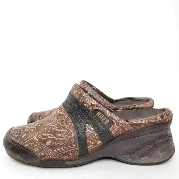 Mozo Zoe Brown Paisley Nursing Clogs Mules Slip Ons - 9 - Picture 1 of 10